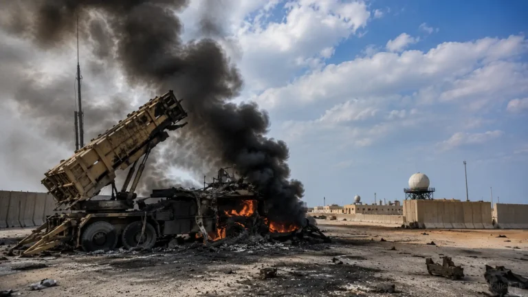 Satellite image showing claimed damage to the Patriot air defense system at Sheikh Isa Air Base in Bahrain
