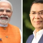 ভারতের প্রধানমন্ত্রী নরেন্দ্র মোদি ও বাংলাদেশের প্রধানমন্ত্রী তারেক রহমানের পাশাপাশি প্রতিকৃতি, পটভূমিতে BRICS সম্মেলনের প্রতীকী ভিজ্যুয়াল
