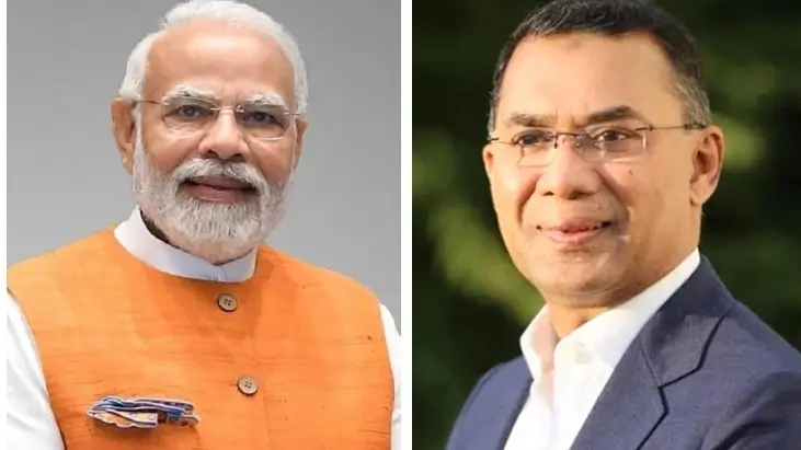 ভারতের প্রধানমন্ত্রী নরেন্দ্র মোদি ও বাংলাদেশের প্রধানমন্ত্রী তারেক রহমানের পাশাপাশি প্রতিকৃতি, পটভূমিতে BRICS সম্মেলনের প্রতীকী ভিজ্যুয়াল