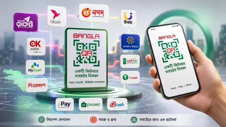 বাংলাদেশে Bangla QR দিয়ে ডিজিটাল পেমেন্টের প্রতীকী দৃশ্য