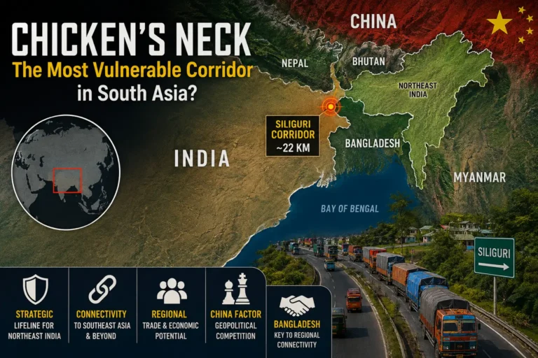 Chicken’s Neck বা Siliguri Corridor-এর মানচিত্র, ভারত, বাংলাদেশ, নেপাল, ভুটান ও চীনের কৌশলগত অবস্থান
