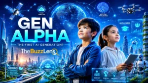 Gen Alpha বা Generation Alpha নিয়ে ফিচার্ড ইমেজ। AI, স্মার্ট সিটি, ডিজিটাল লার্নিং, ক্লাউড কম্পিউটিং, রোবোটিক্স এবং ভবিষ্যতের প্রযুক্তির প্রতীকসহ নতুন প্রজন্মের ধারণা তুলে ধরা হয়েছে।