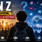 প্রযুক্তি, AI, সামাজিক যোগাযোগমাধ্যম ও বৈশ্বিক পরিবর্তনের মাঝে দাঁড়িয়ে থাকা Gen Z-এর প্রতীকী দৃশ্য
