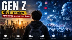 প্রযুক্তি, AI, সামাজিক যোগাযোগমাধ্যম ও বৈশ্বিক পরিবর্তনের মাঝে দাঁড়িয়ে থাকা Gen Z-এর প্রতীকী দৃশ্য