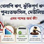 খেলাপি ঋণ, ঝুঁকিপূর্ণ ঋণ, ঋণ পুনঃতফসিল ও দেউলিয়াত্ব নিয়ে ব্যাংকিং বিষয়ক ব্যাখ্যামূলক ছবি