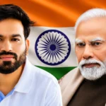 অভিজিৎ দিপকে ও ভারতের প্রধানমন্ত্রী নরেন্দ্র মোদির প্রতীকী ছবি, পেছনে ভারতীয় পতাকা