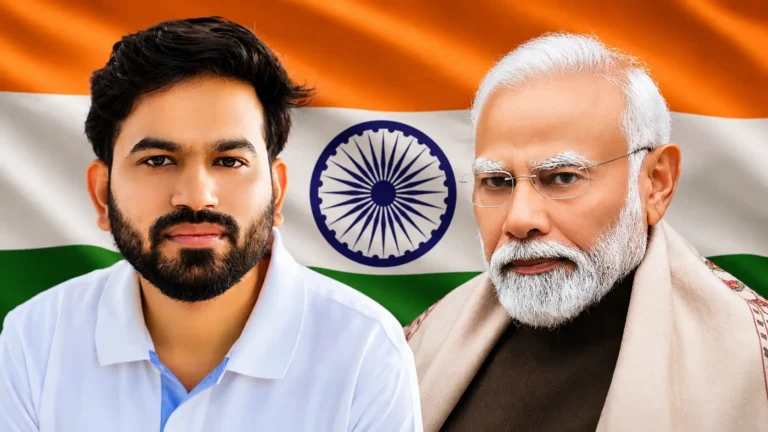 অভিজিৎ দিপকে ও ভারতের প্রধানমন্ত্রী নরেন্দ্র মোদির প্রতীকী ছবি, পেছনে ভারতীয় পতাকা