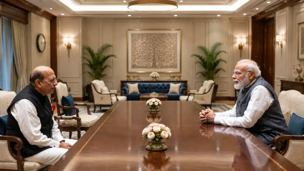 ভারতের প্রধানমন্ত্রী নরেন্দ্র মোদির সঙ্গে বাংলাদেশে নিযুক্ত ভারতীয় হাইকমিশনার দিনেশ ত্রিবেদীর বৈঠক।
