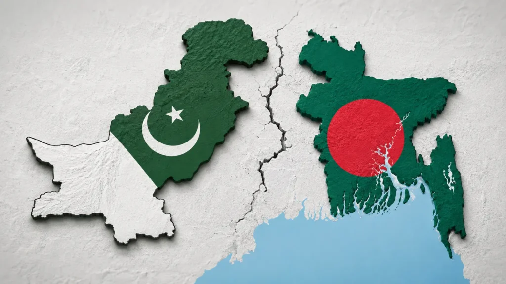 পাকিস্তান ও বাংলাদেশের মানচিত্রে দুই দেশের পতাকার প্রতীক
