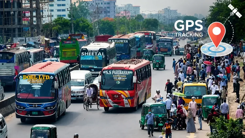 বাংলাদেশে গণপরিবহনে বাধ্যতামূলক জিপিএস সংযুক্তির প্রতীকী ছবি