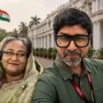 একই ছবিতে সাবেক প্রধানমন্ত্রী শেখ হাসিনা এবং প্রথম কলকাতার সম্পাদক সুব্রত আচার্য।