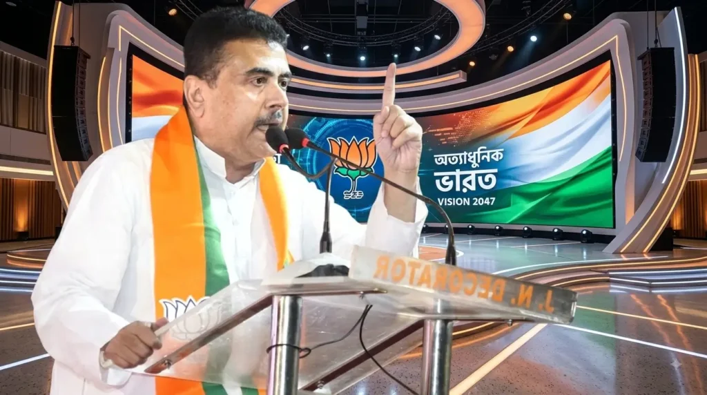 মঞ্চে বক্তব্য রাখছেন শুভেন্দু অধিকারী