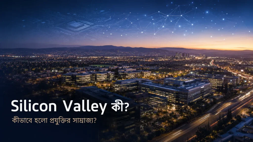 Silicon Valley ও বিশ্বের প্রযুক্তি সাম্রাজ্যের প্রতীকী দৃশ্য