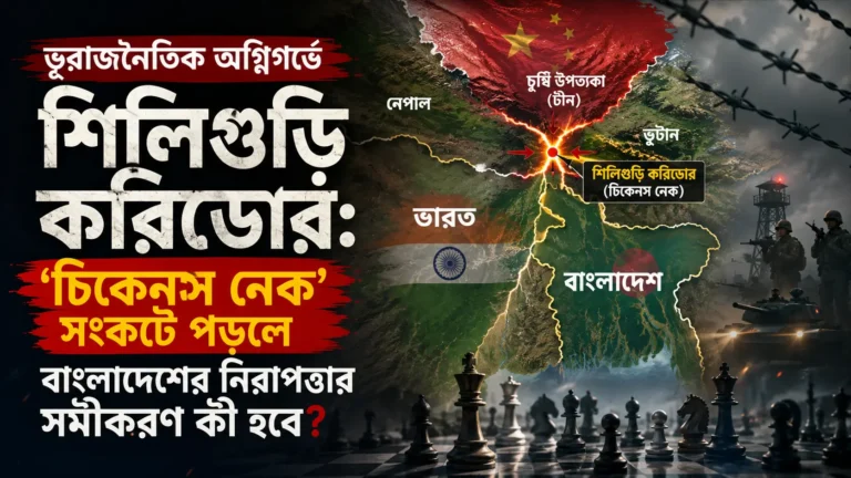 শিলিগুড়ি করিডোর বা চিকেনস নেক সংকটে পড়লে বাংলাদেশের নিরাপত্তা সমীকরণের সম্ভাব্য পরিবর্তন দেখানো ভূরাজনৈতিক ফিচার ইমেজ