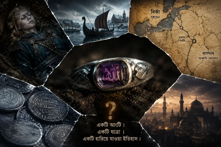 বির্কার ভাইকিং নারীর রুপার আংটি, আরবি লিপি, ভাইকিং জাহাজ ও বাগদাদের প্রতীকী দৃশ্য