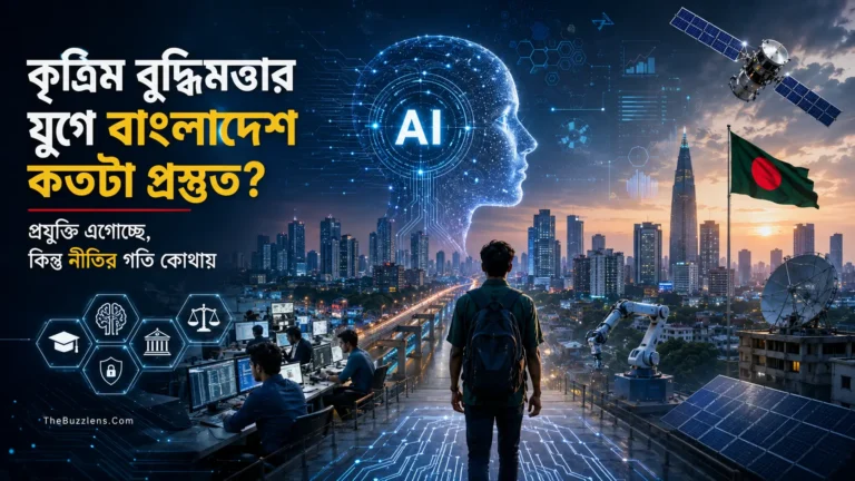 কৃত্রিম বুদ্ধিমত্তার যুগে বাংলাদেশের প্রযুক্তি ও নীতিগত প্রস্তুতির প্রতীকী দৃশ্য