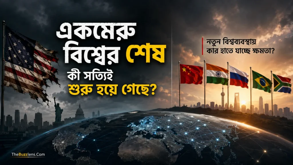 একমেরু বিশ্ব থেকে বহুমেরু বিশ্বে পরিবর্তনের প্রতীকী চিত্র
