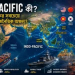 Indo-Pacific অঞ্চলের ভূরাজনীতি, সমুদ্রপথ ও বৈশ্বিক শক্তির প্রতীকী চিত্র
